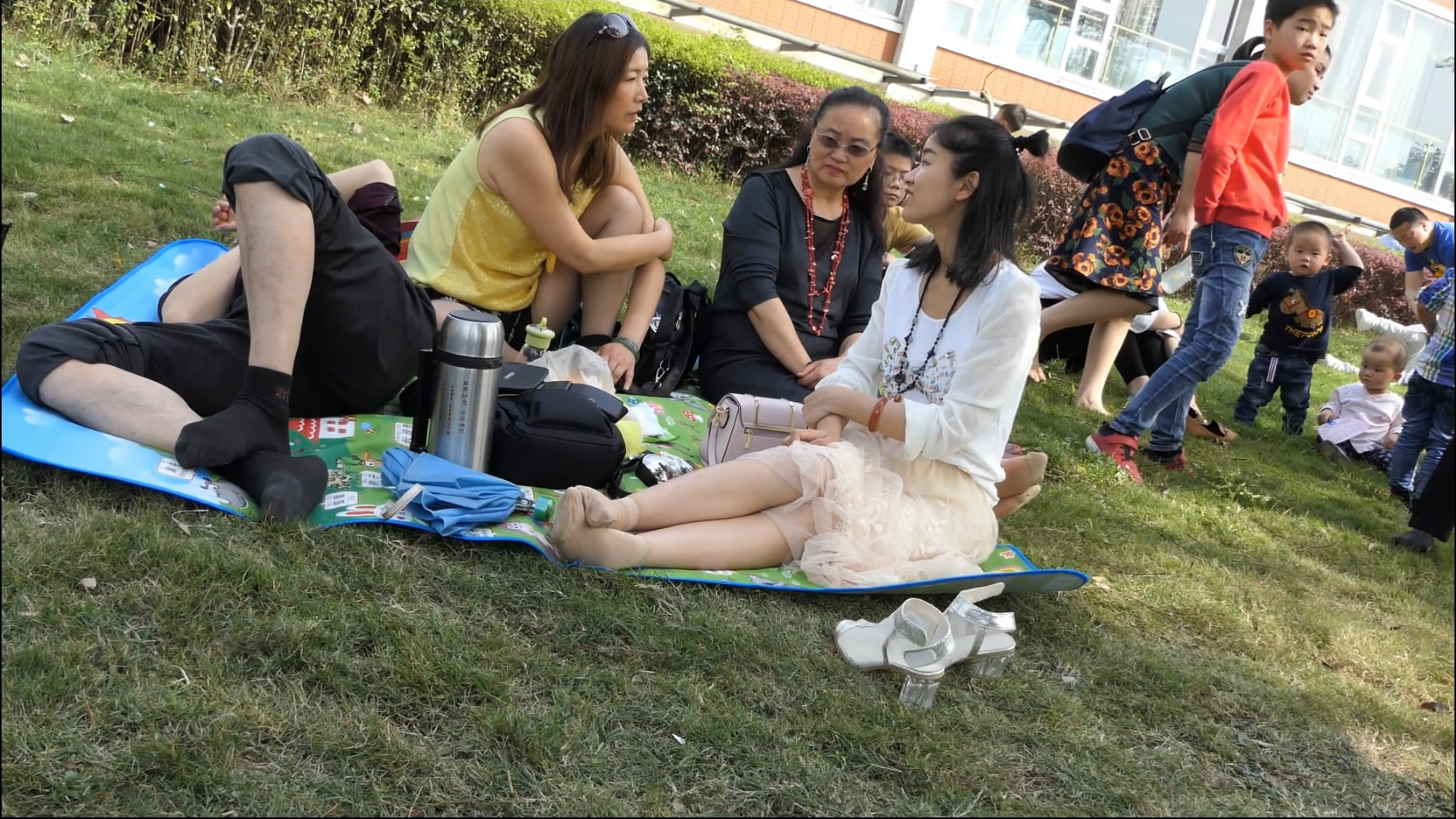 A group of women with nylon feet
